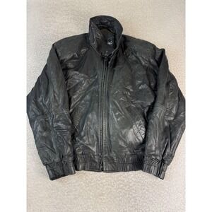 Marc New‎ York Jacket Mens Medium Black Leather Bomber Full Zip Classic Pockets